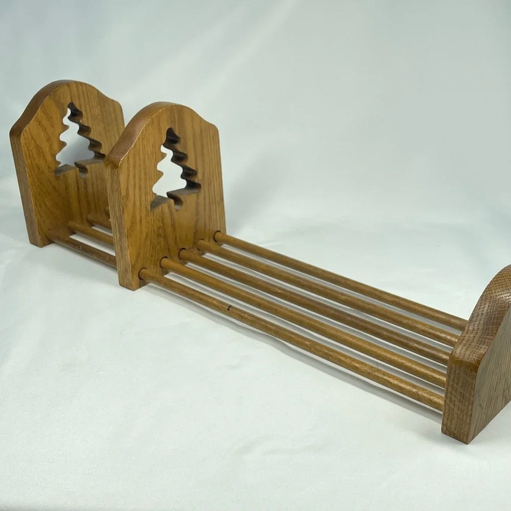 Vintage Wood Sliding Adjustable Book Rack Tree Cutout Rustic Cabin Decor 18